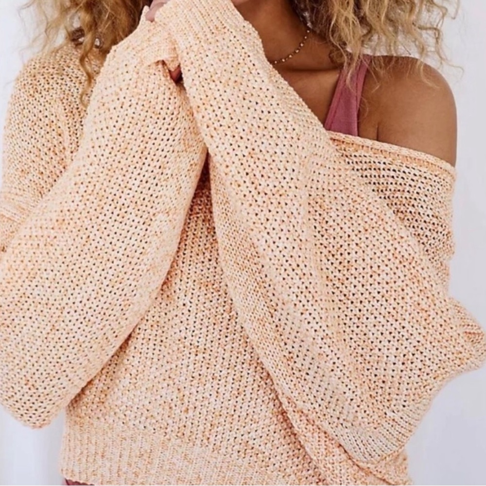 Anthro Saturday Sunday Coral Cropped Chunky Offshoulder Sweater Size Large